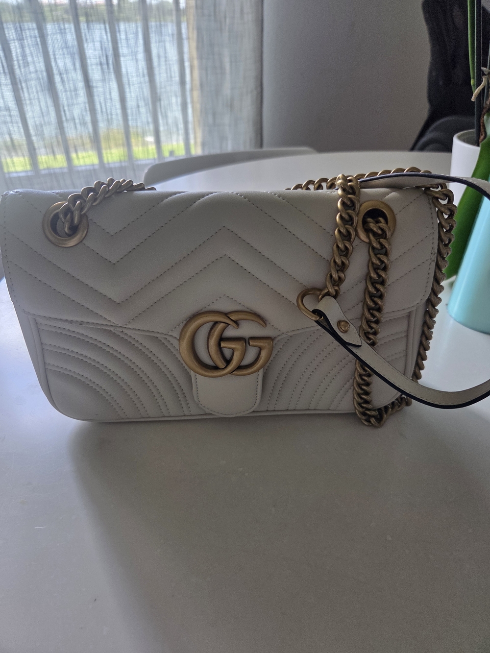 Marmont Small Matelassé Shoulder Bag in Cream.